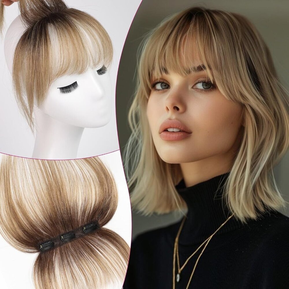 Clip in Bangs Human Hair Wispy Fringes for Women Natural Look